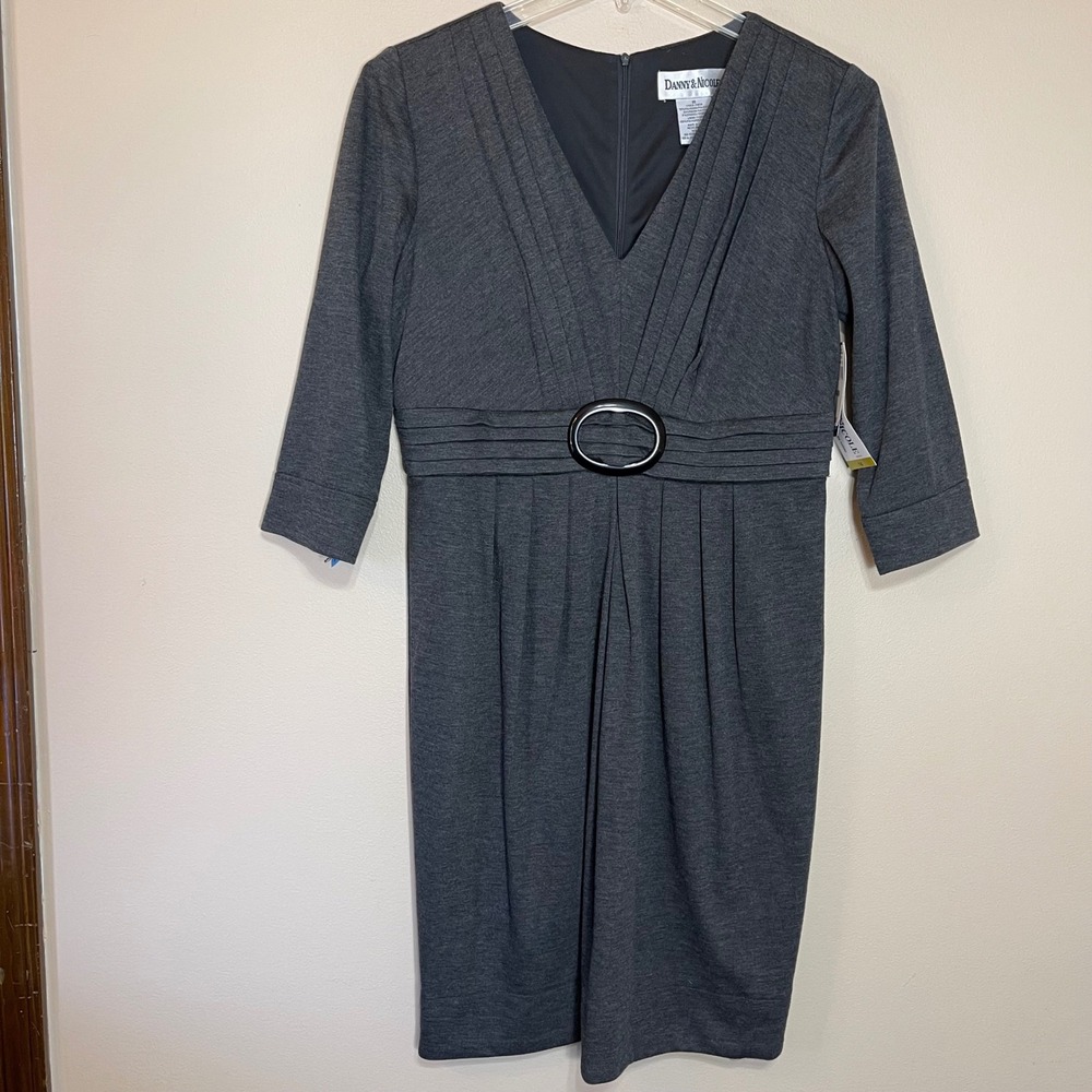 NEW Danny & Nicole Womens Charcoal Grey Ponte Knit Buckle Sheath Dress 14